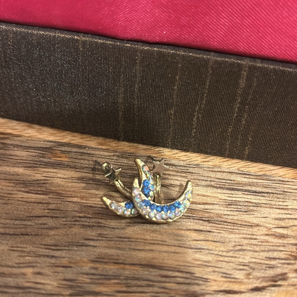 Gold Rhinestone Moon & Stars Earrings